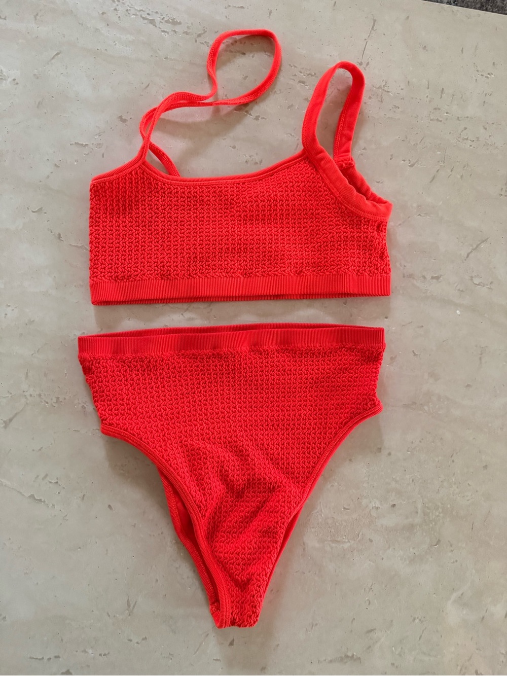 UO Vibrant Orange-Red Textured Two-Piece Cheeky Bikini Set
